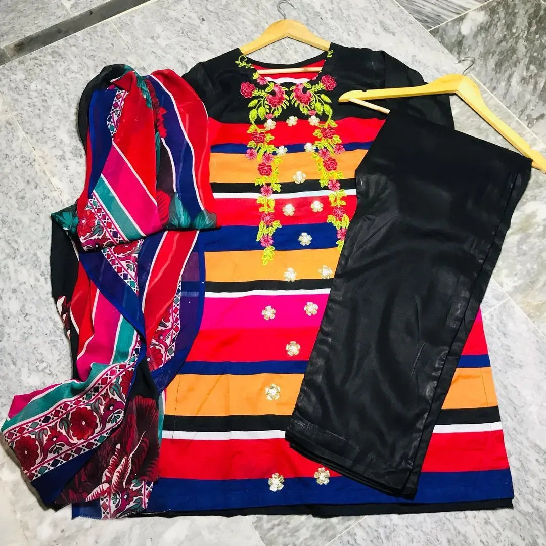 3 Pcs Women's Stitched Lawn Printed Suit