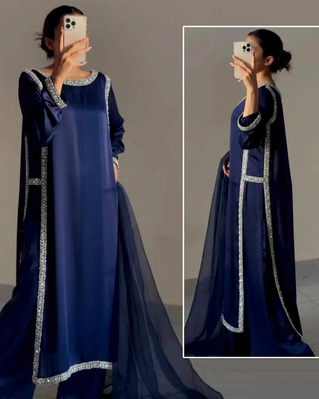 Blue Color Embroidered 3PCS Stitch Suit