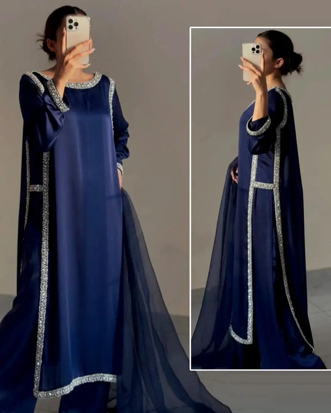 Blue Color Embroidered 3PCS Stitch Suit