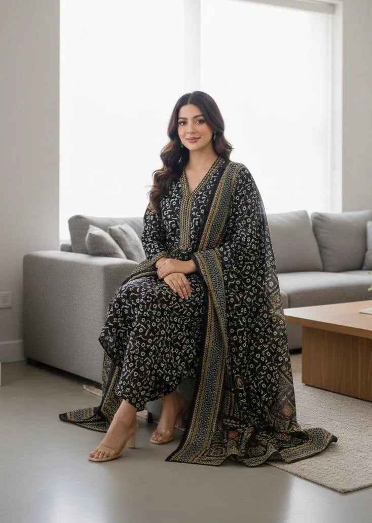 3 Pcs Stitch Embroidered Suit