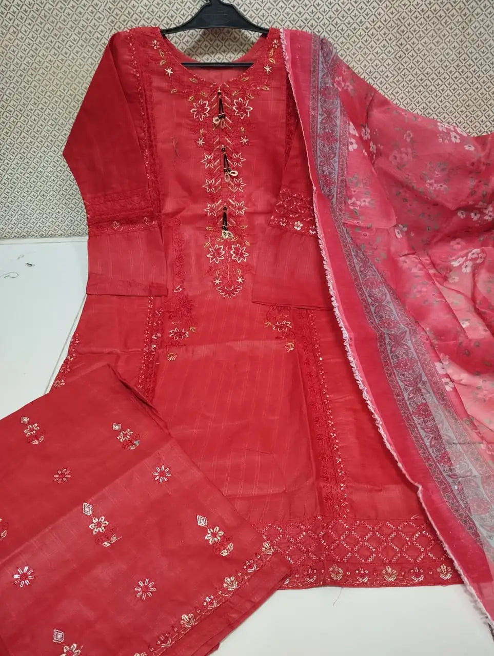 Heavy Fully Embroidered 3 Piece PV Cotton Suit for Women - Thread & Patch Work | Ready to Wear Pakistani Dress with Monar Dupatta