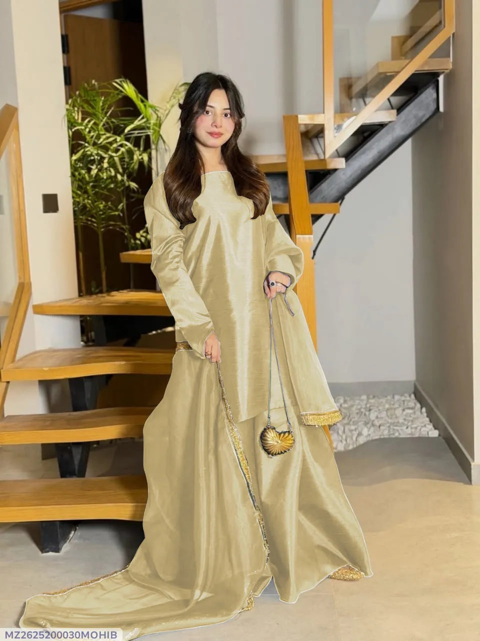 3 Pcs Women's Stitched Silk Lace Work Suit