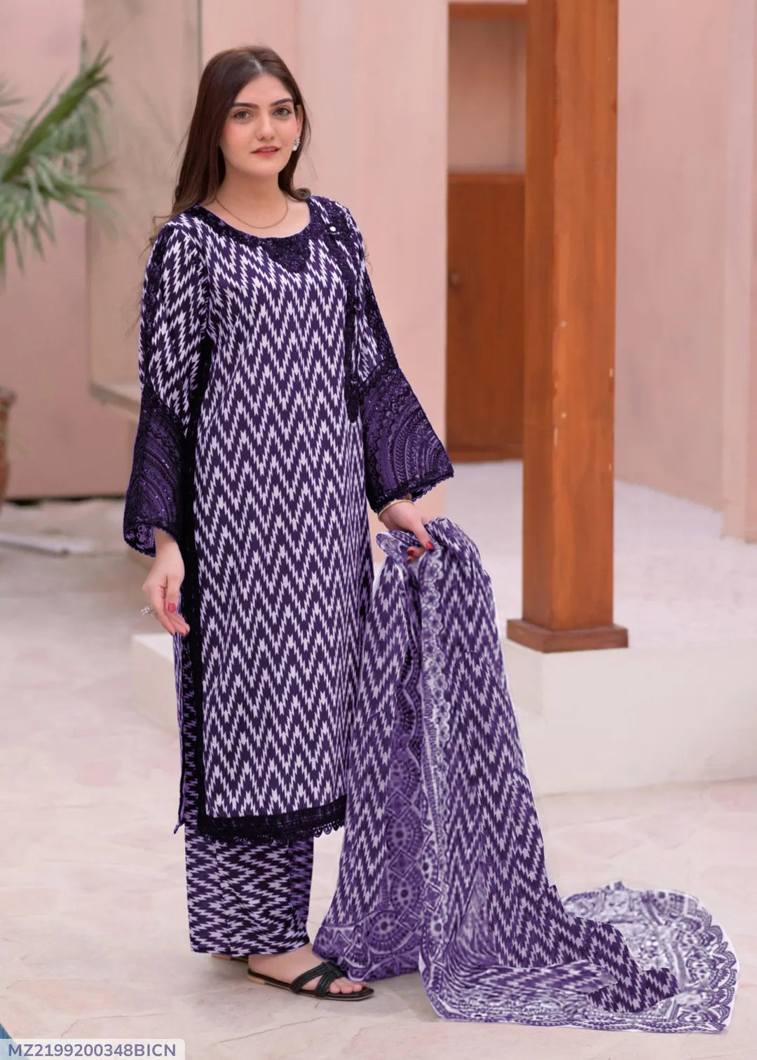 3 Pcs Women's Stitched Lawn Printed Suit