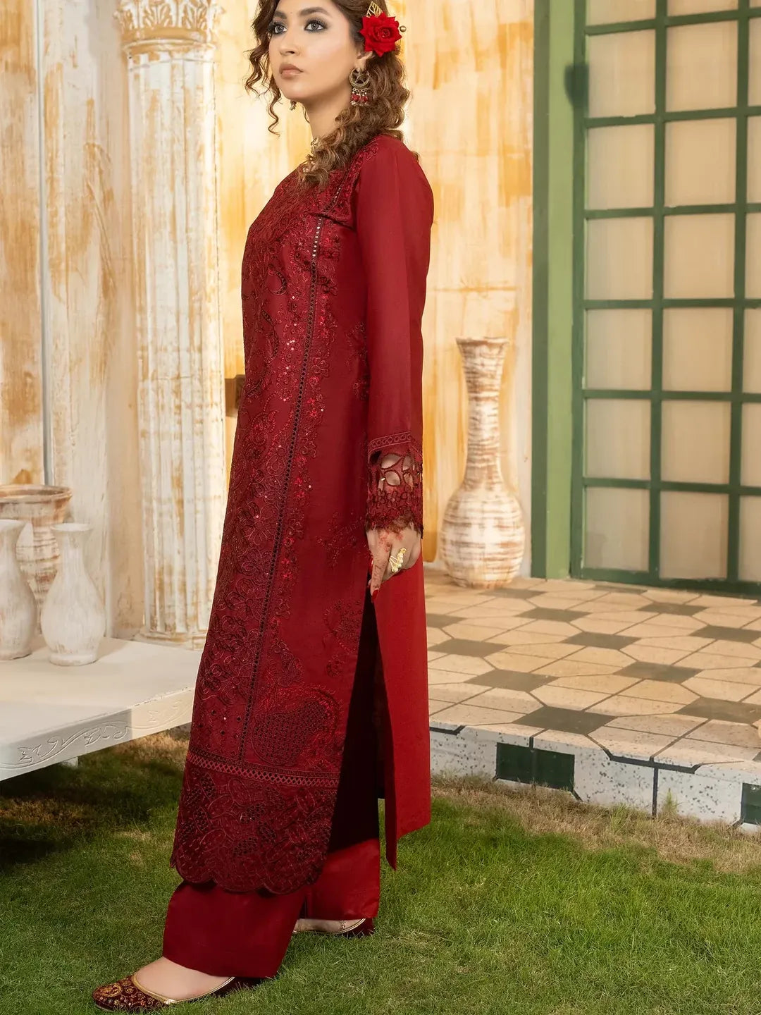 Simt - U3B Maroon Embroidered Lawn Suit for Women - 3 Pcs Set