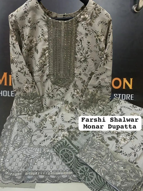3 Pcs Women's Stitched Lawn Embroidered Suit