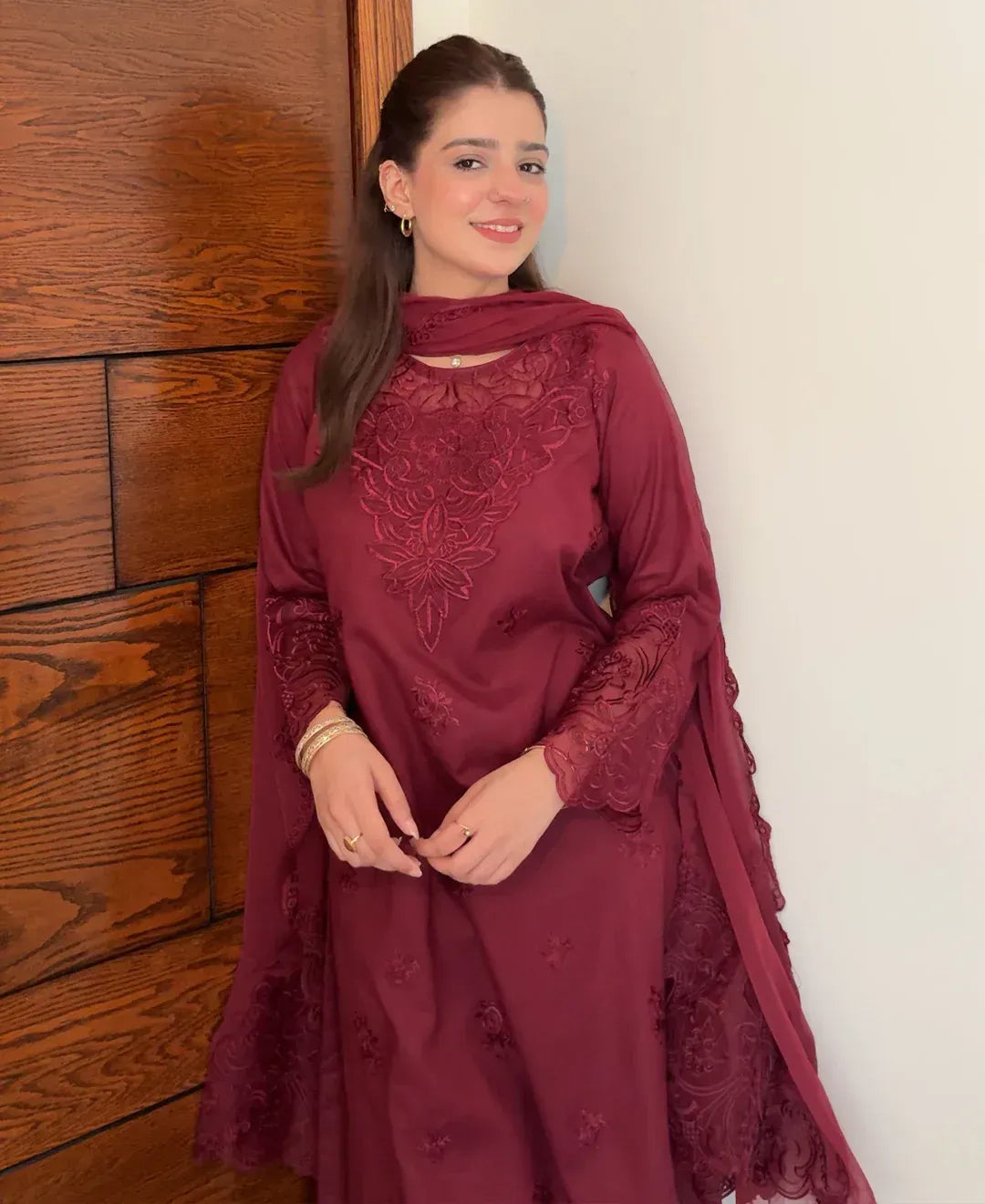 Rose Wine - 3 Piece Embroidered Lawn Cotton Suit