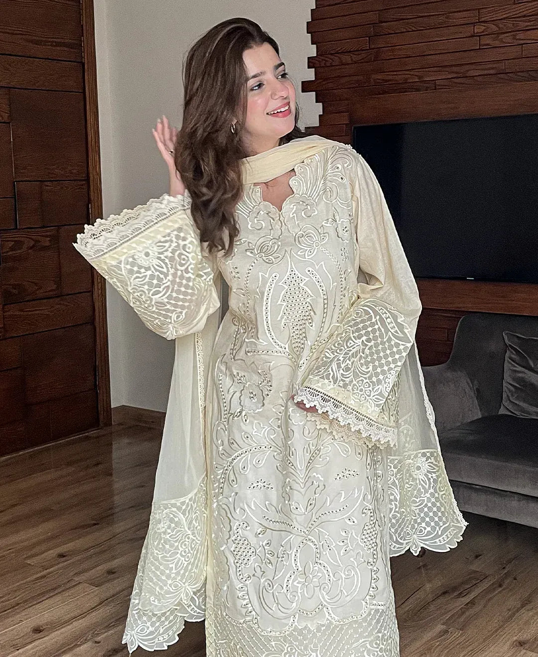 Butter Beige - Women's Stitched Lawn Cotton Embroidered Suit