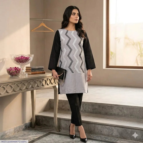 1 Pc Women's Stitched Arabic Lawn Embroidered Shirt