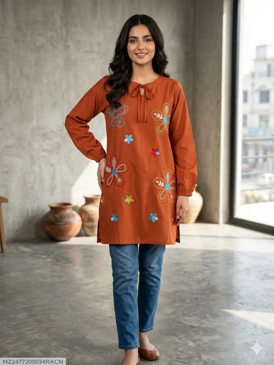1 Pc Women's Stitched Lawn Embroidered Shirt