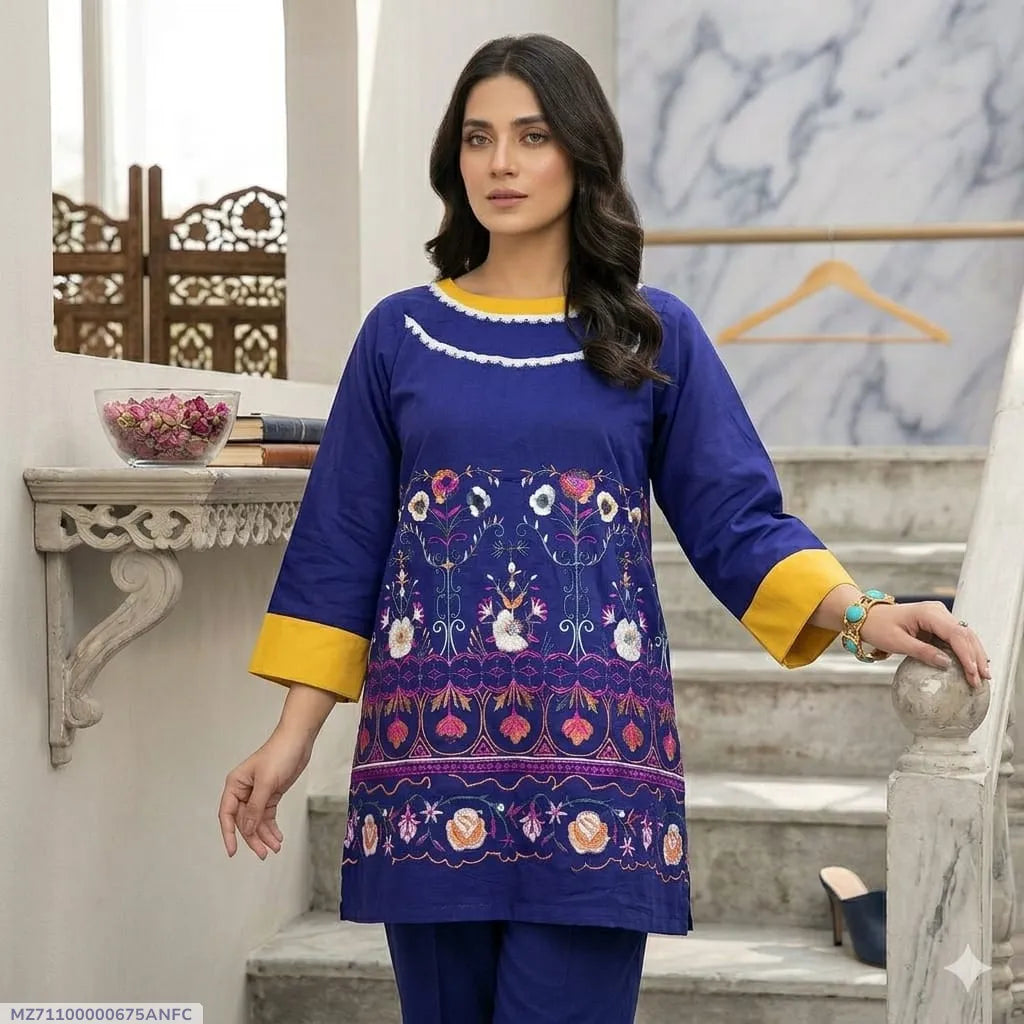 1 Pcs Woman's Arabic Lawn Embroidered Stitch Shirt