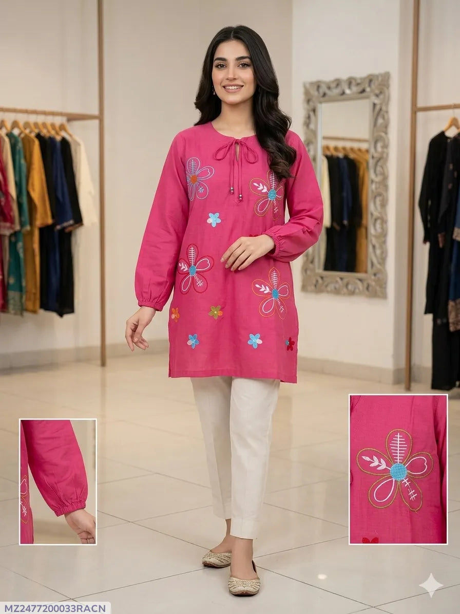 1 Pc Women's Stitched Lawn Embroidered Shirt