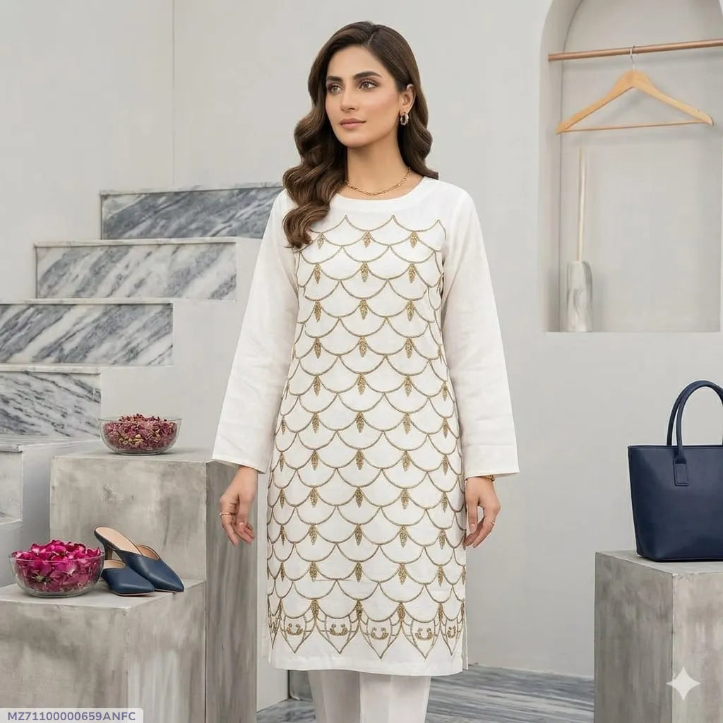 1 Pc Women's Stitched Lawn Embroidered Shirt