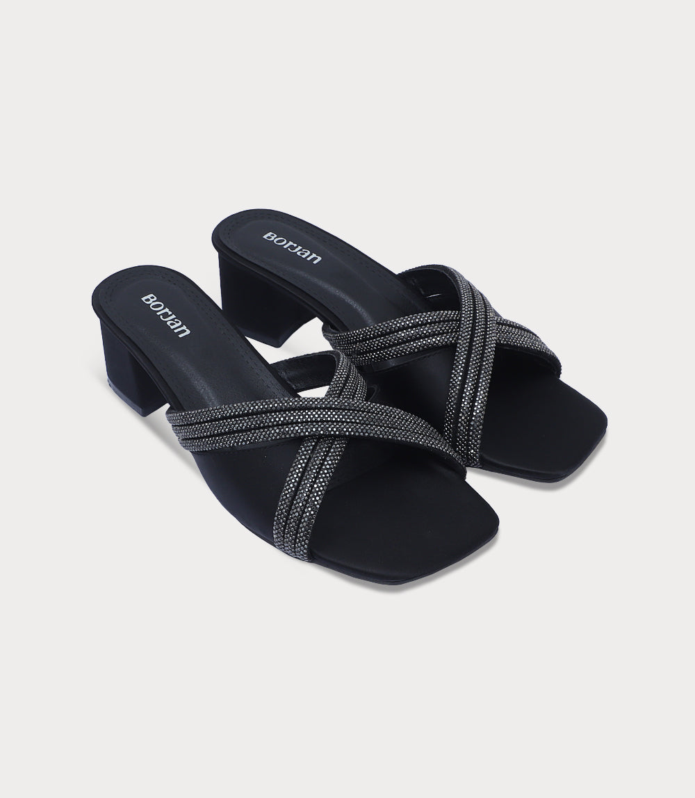 Women Slipper Heels-BLACK