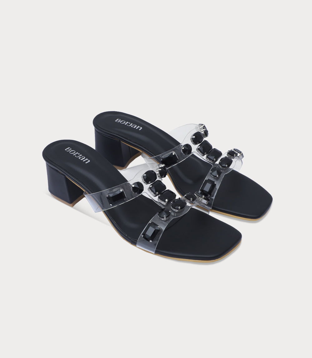 Women Slipper Heels-BLACK