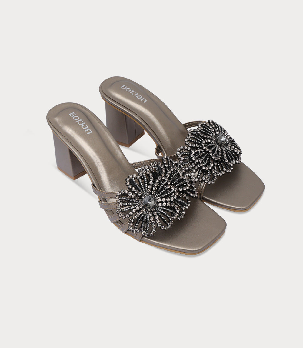 Women Slipper Heels-PEWTER