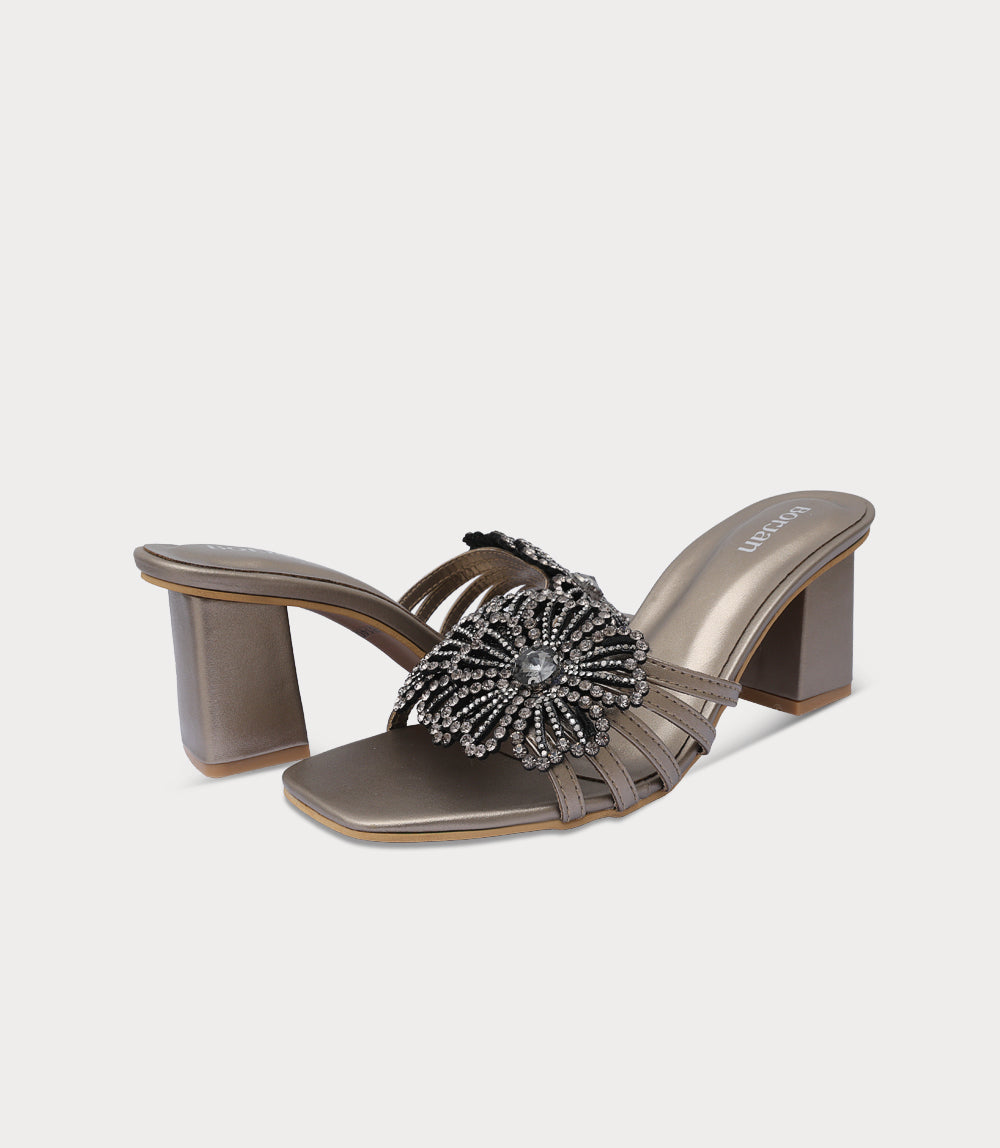 Women Slipper Heels-PEWTER