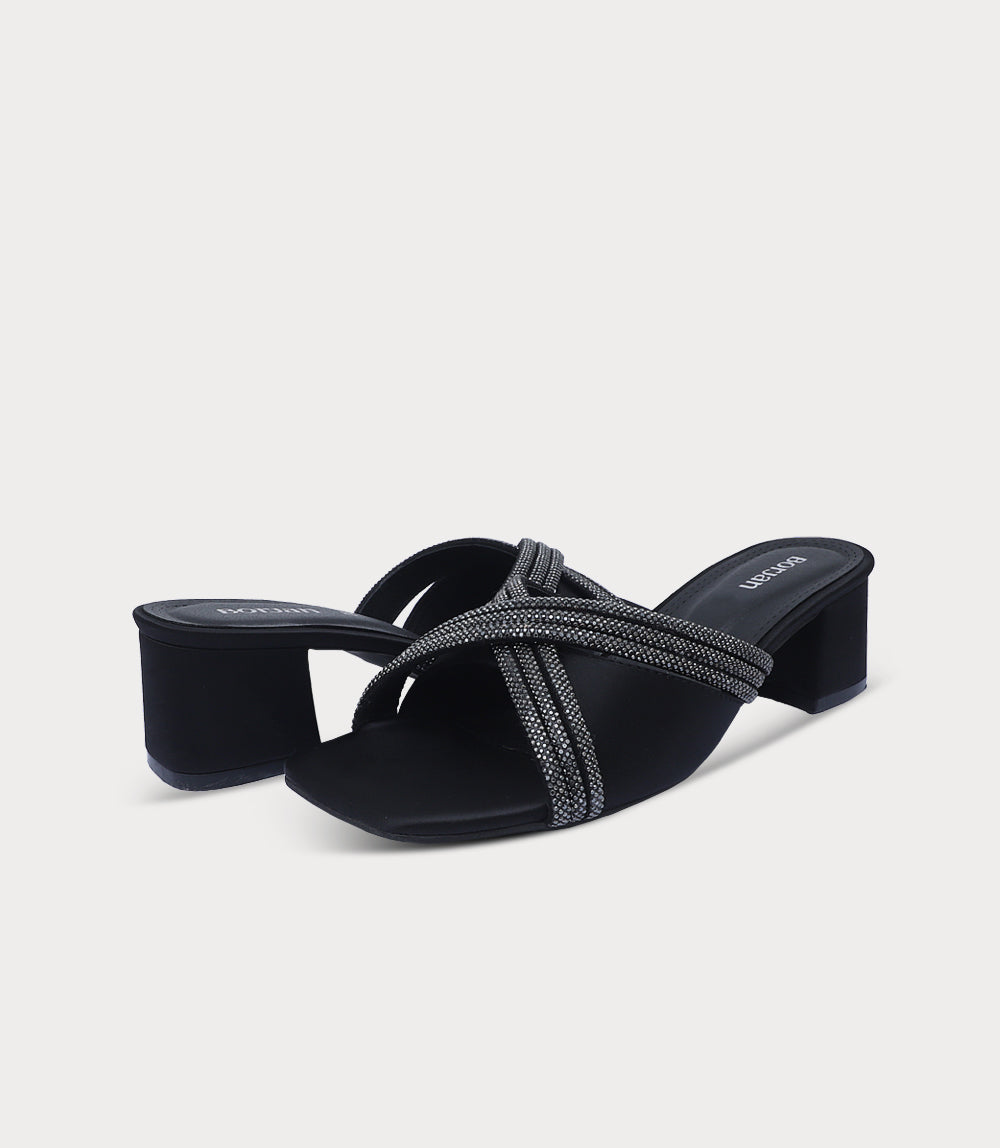 Women Slipper Heels-BLACK
