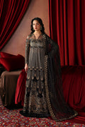 Afrozeh La Fuchsia Embroidered Net Unstitched 3Pc Suit - Chariot
