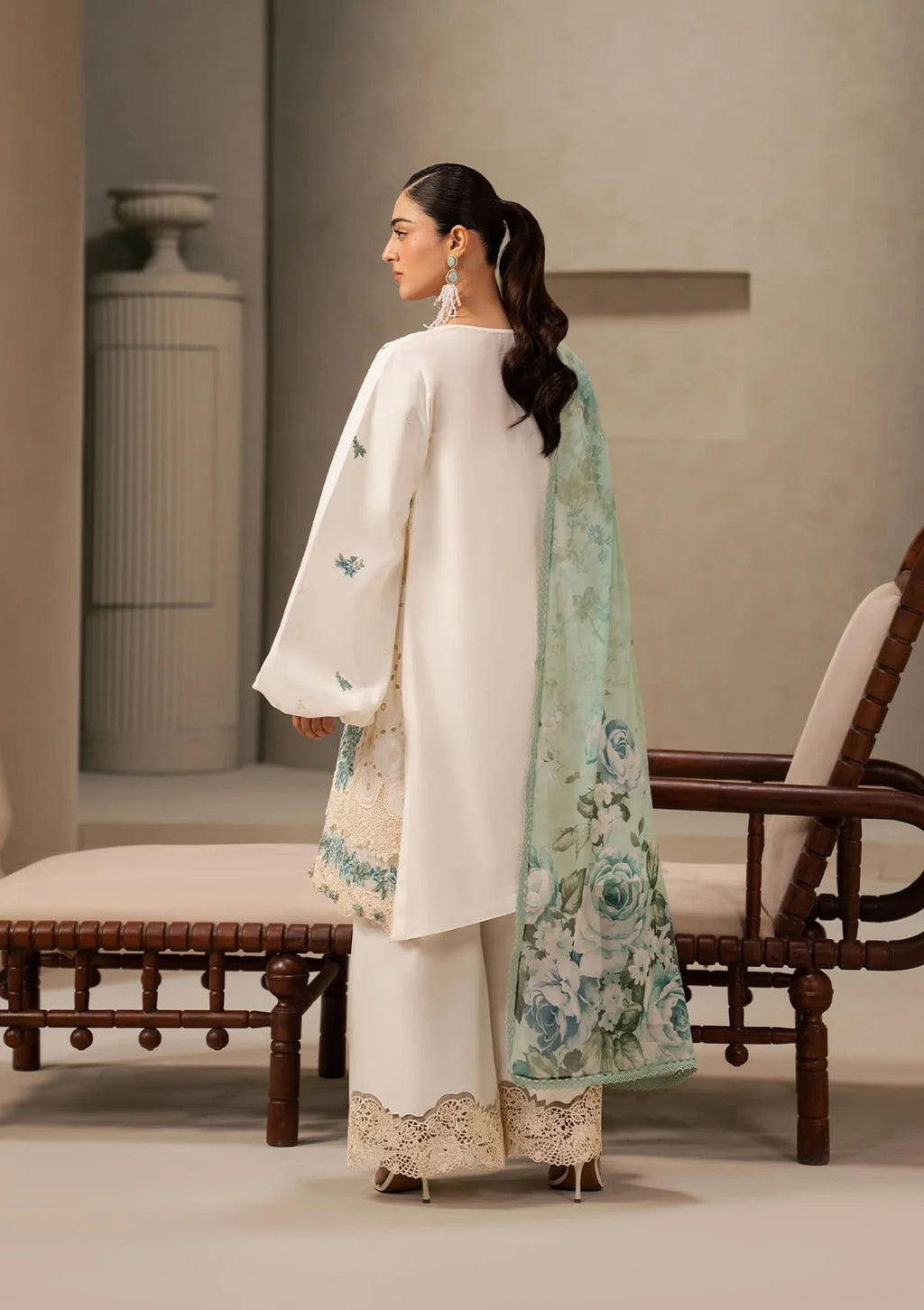Elaf Premium E-Craft Chikankari Lawn Unstitched 3Pc Suit EHC-1A VANILLA