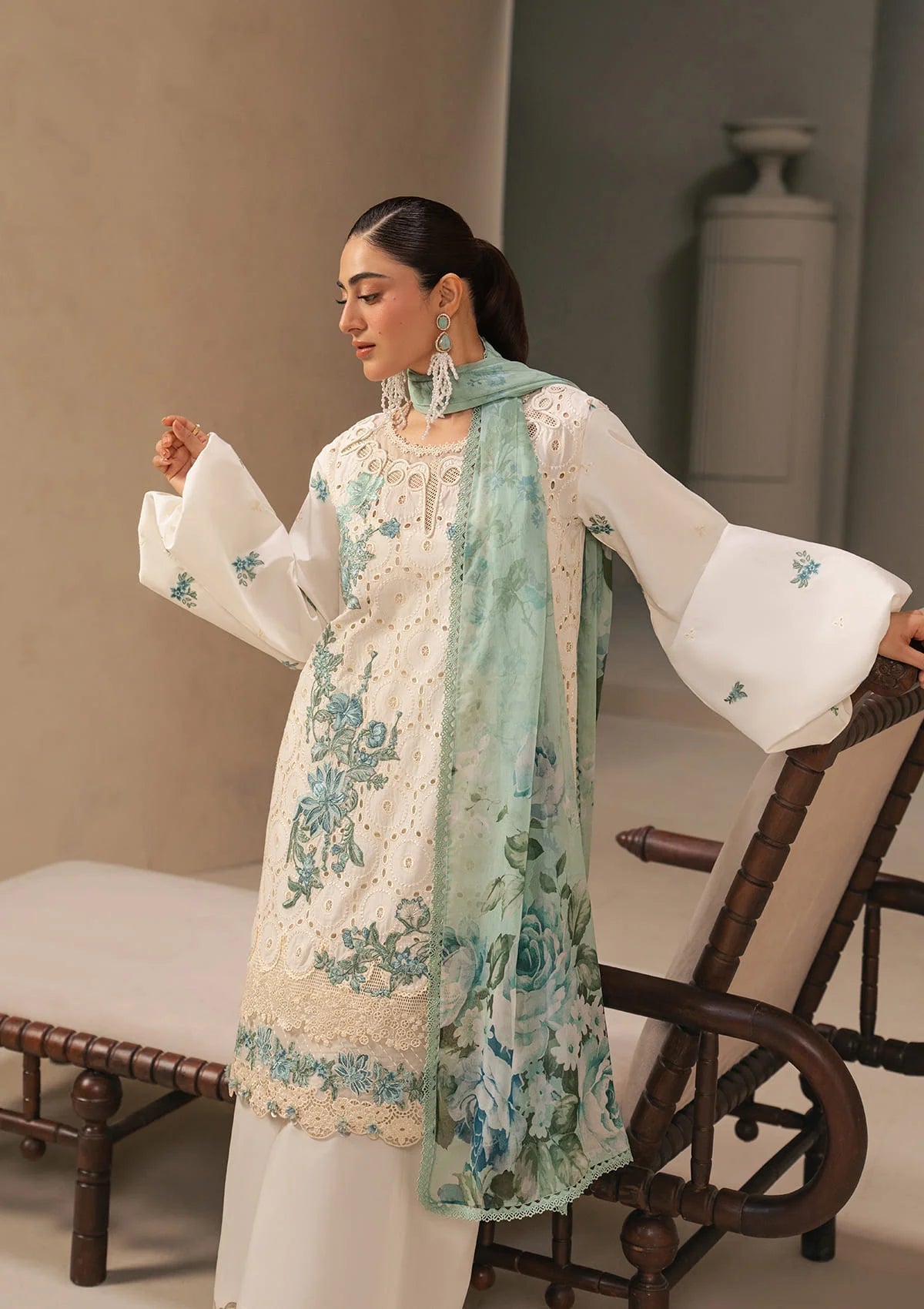 Elaf Premium E-Craft Chikankari Lawn Unstitched 3Pc Suit EHC-1A VANILLA
