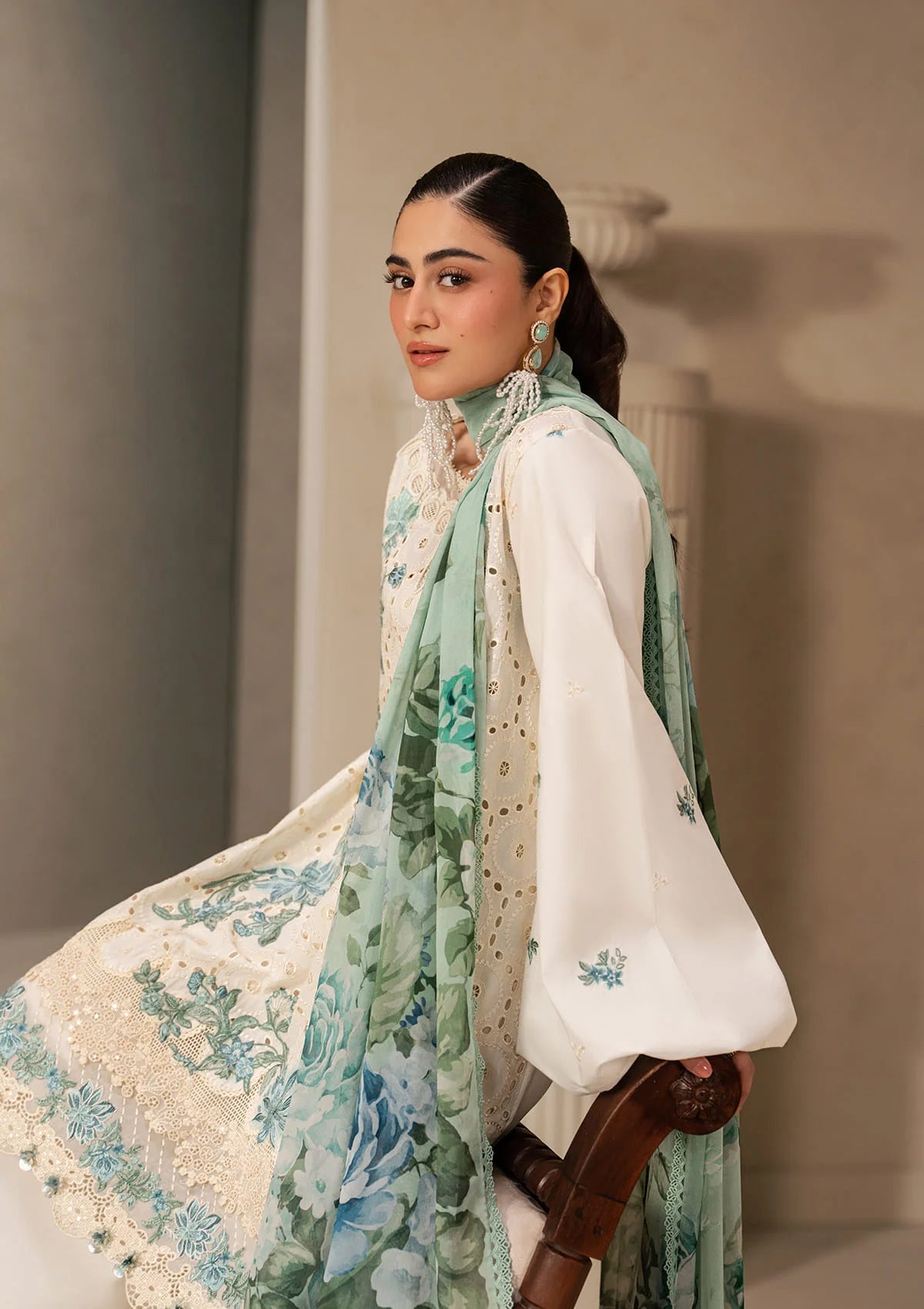 Elaf Premium E-Craft Chikankari Lawn Unstitched 3Pc Suit EHC-1A VANILLA