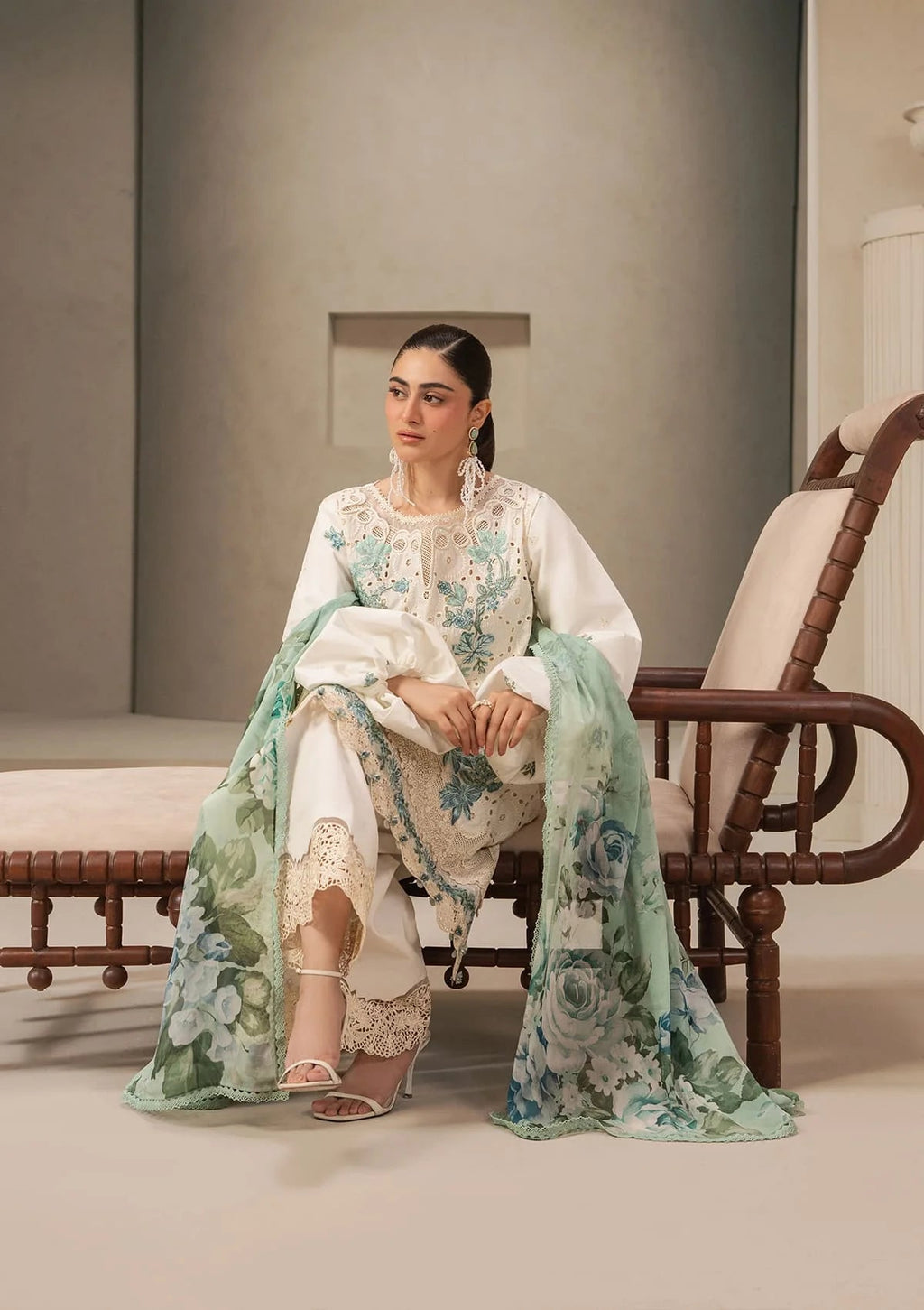 Elaf Premium E-Craft Chikankari Lawn Unstitched 3Pc Suit EHC-1A VANILLA