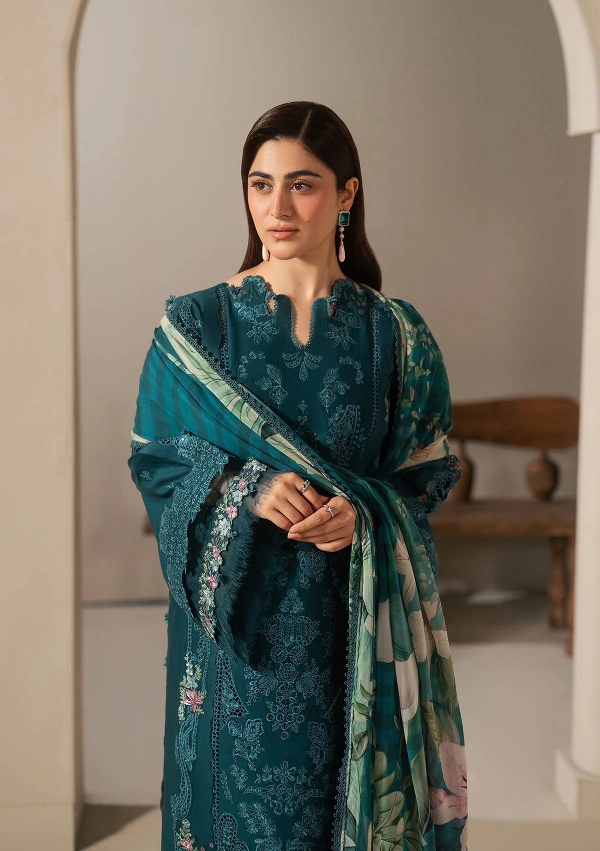 Elaf Premium E-Craft Chikankari Lawn Unstitched 3Pc Suit EHC-2A MOSS
