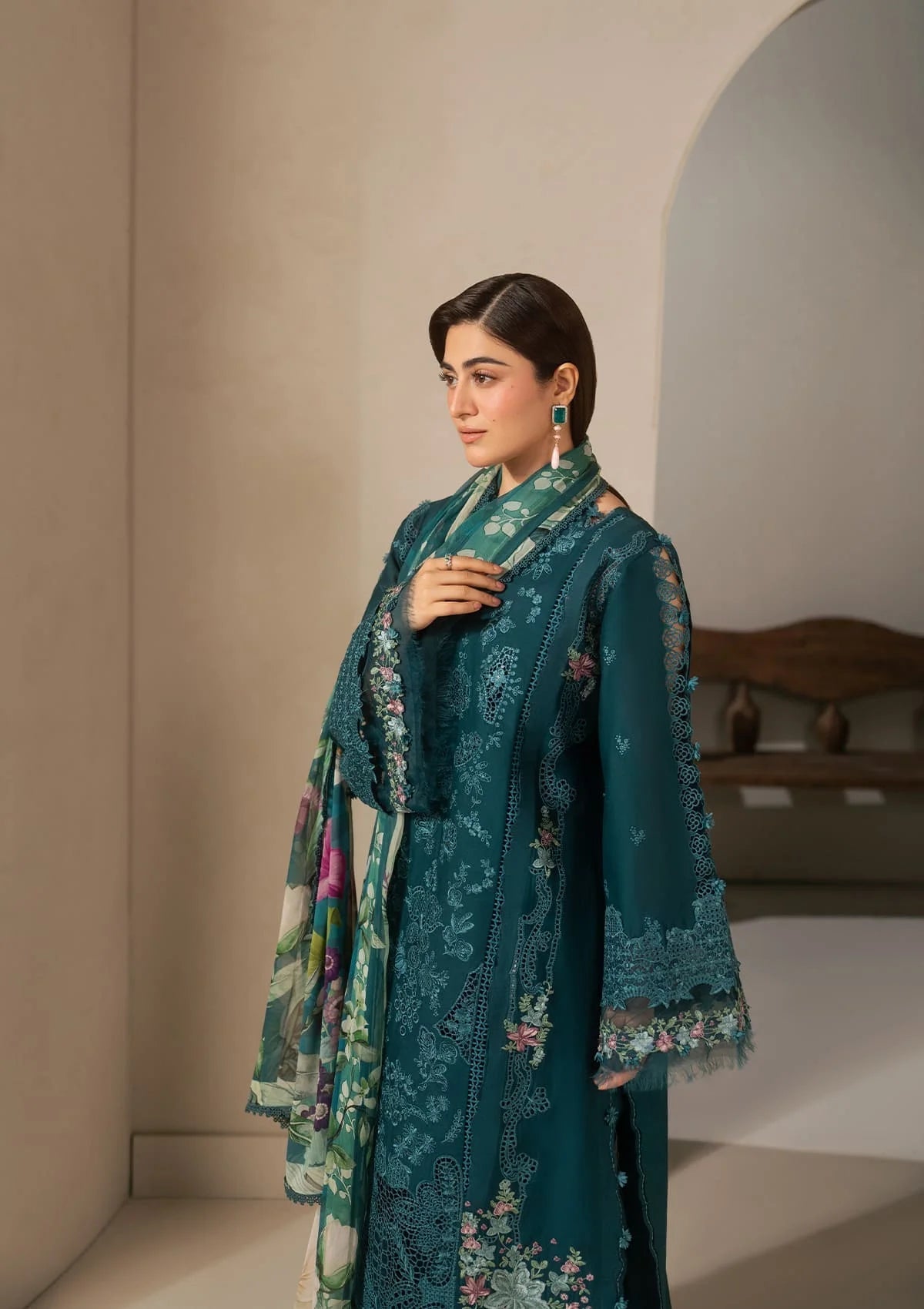 Elaf Premium E-Craft Chikankari Lawn Unstitched 3Pc Suit EHC-2A MOSS