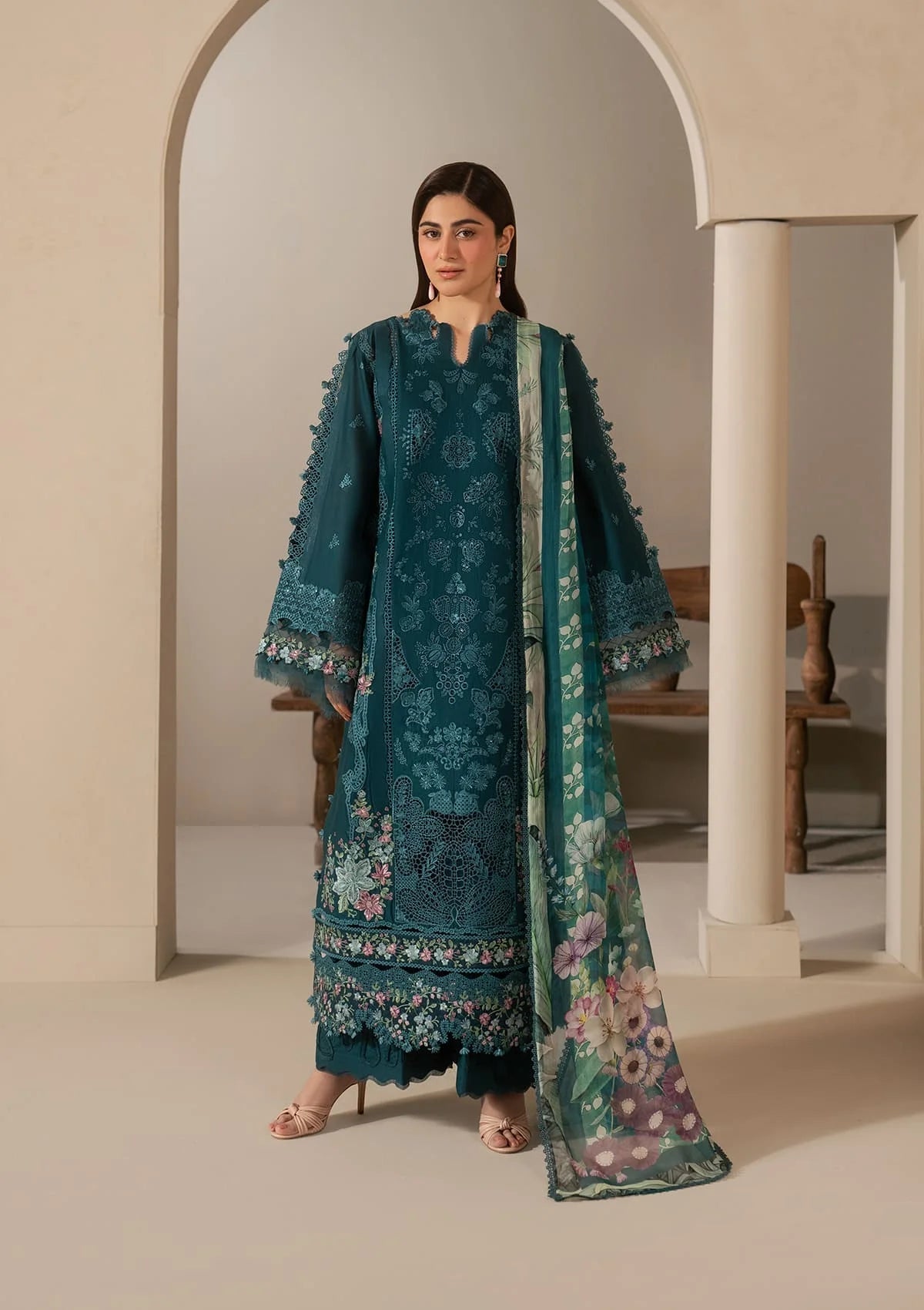 Elaf Premium E-Craft Chikankari Lawn Unstitched 3Pc Suit EHC-2A MOSS