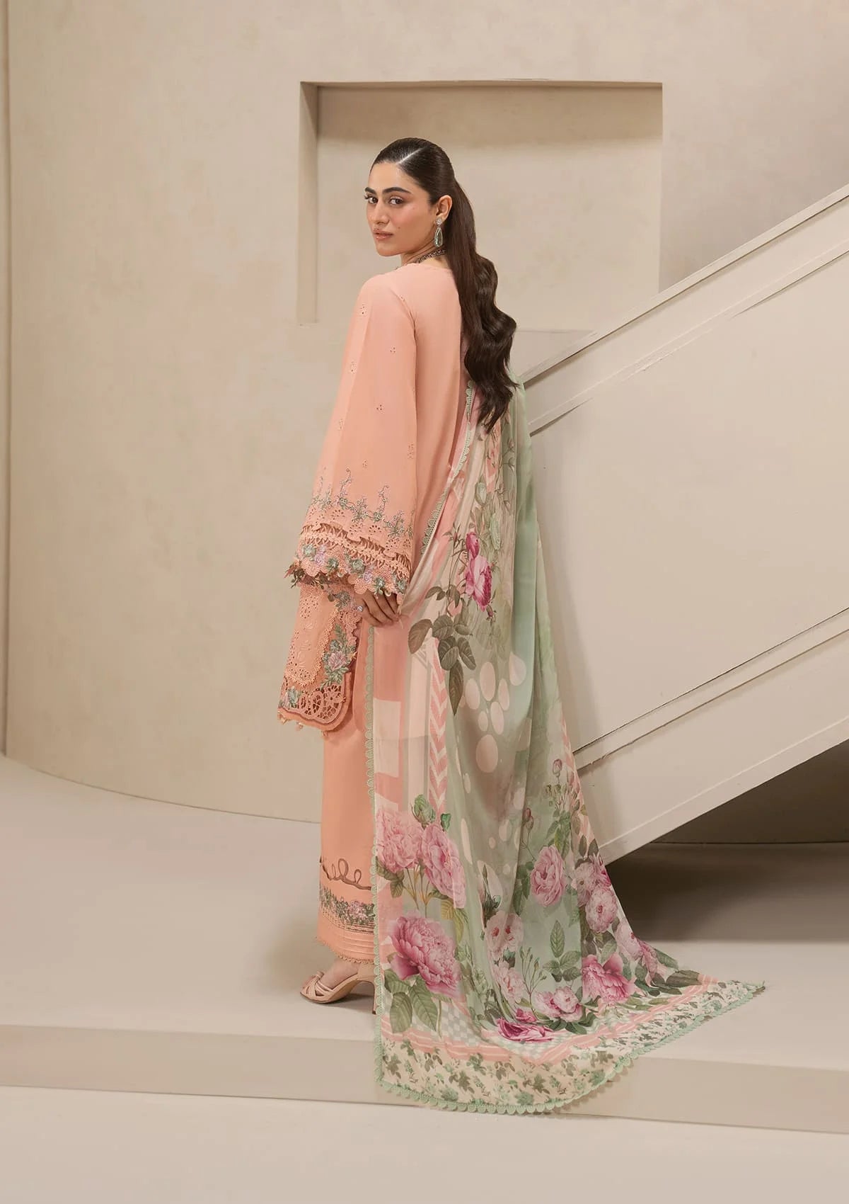 Elaf Premium E-Craft Chikankari Lawn Unstitched 3Pc Suit EHC-3B DUSTROSE