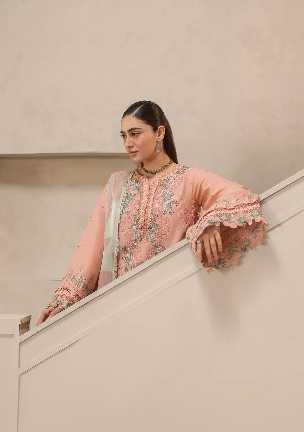 Elaf Premium E-Craft Chikankari Lawn Unstitched 3Pc Suit EHC-3B DUSTROSE