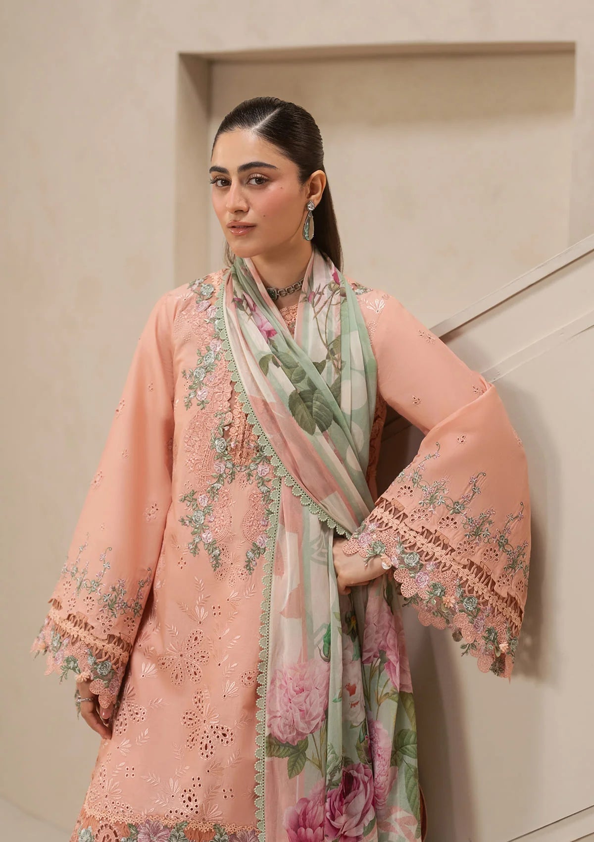 Elaf Premium E-Craft Chikankari Lawn Unstitched 3Pc Suit EHC-3B DUSTROSE