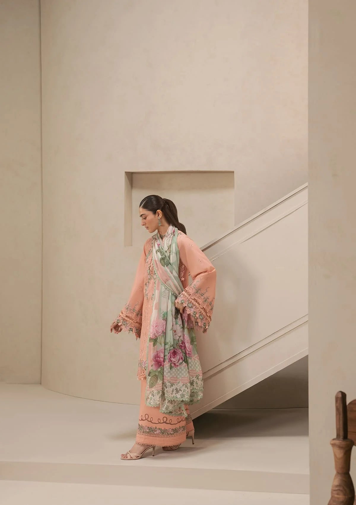 Elaf Premium E-Craft Chikankari Lawn Unstitched 3Pc Suit EHC-3B DUSTROSE