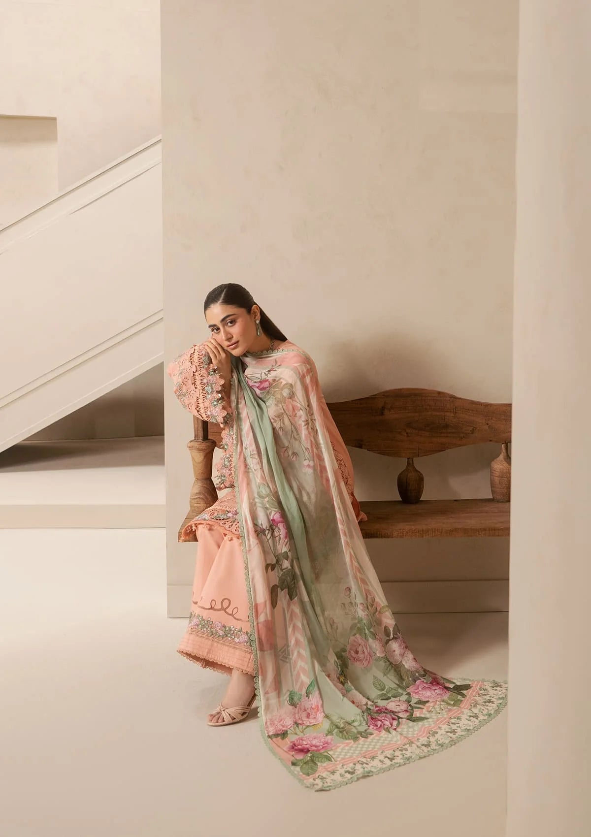 Elaf Premium E-Craft Chikankari Lawn Unstitched 3Pc Suit EHC-3B DUSTROSE