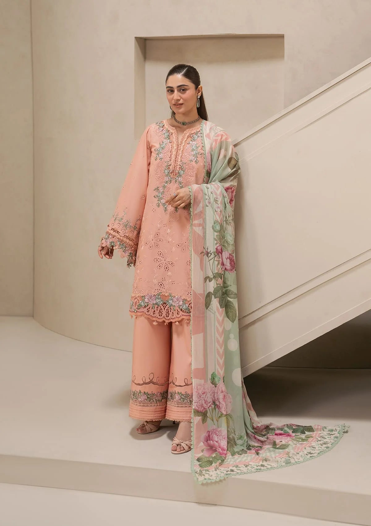 Elaf Premium E-Craft Chikankari Lawn Unstitched 3Pc Suit EHC-3B DUSTROSE