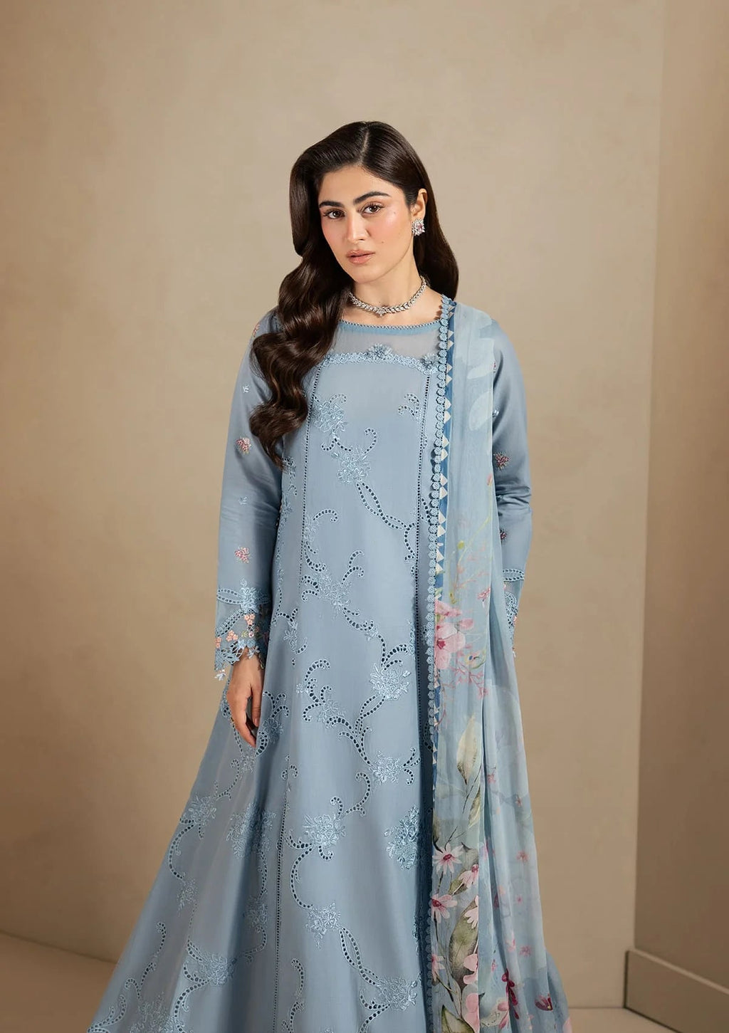 Elaf Premium E-Craft Chikankari Lawn Unstitched 3Pc Suit EHC-5B PACIFIC