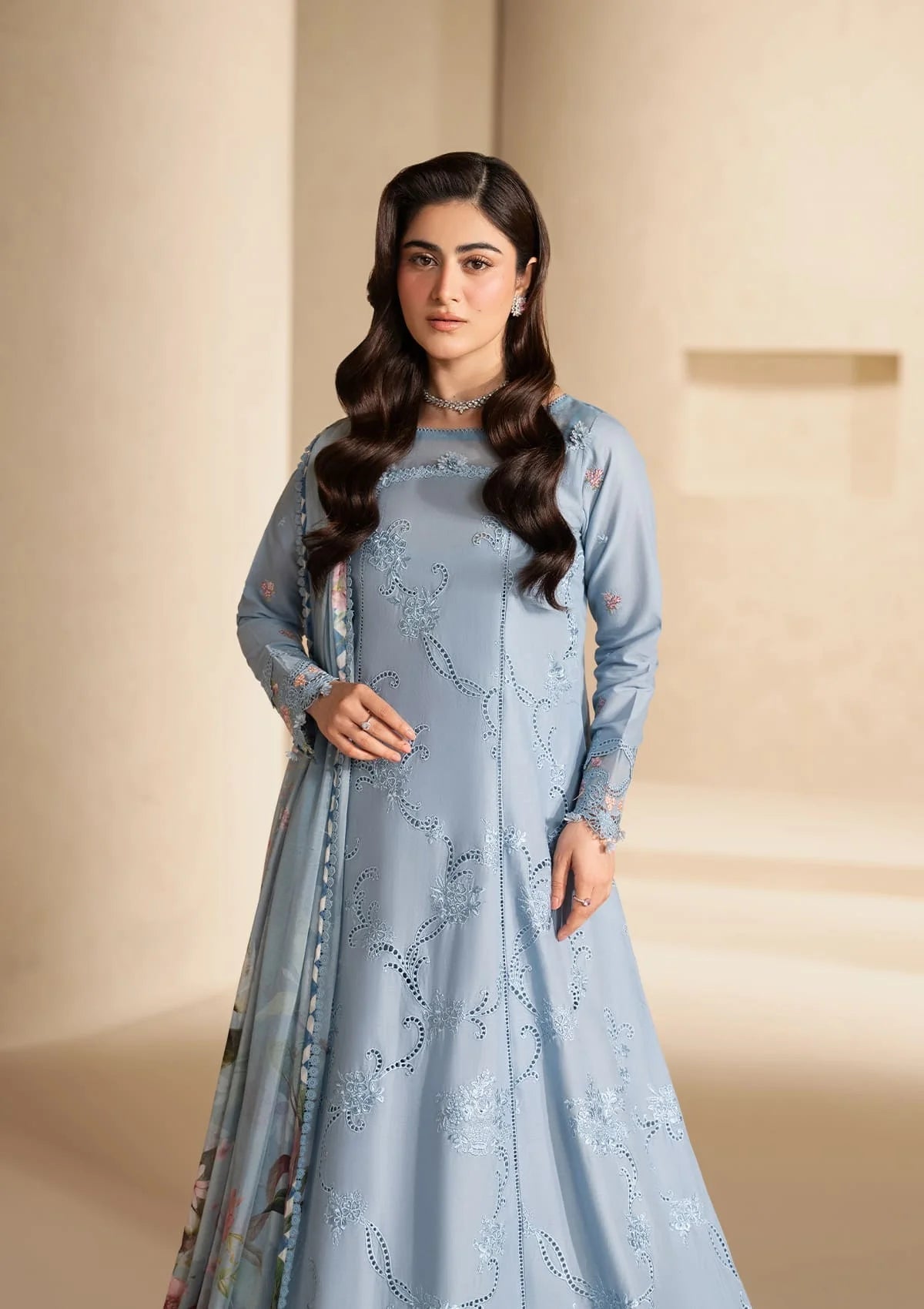 Elaf Premium E-Craft Chikankari Lawn Unstitched 3Pc Suit EHC-5B PACIFIC