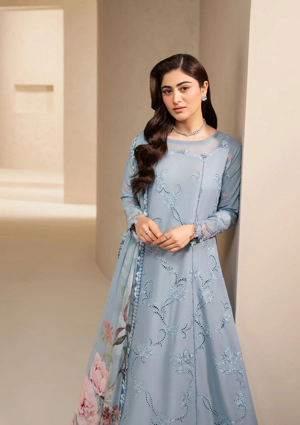 Elaf Premium E-Craft Chikankari Lawn Unstitched 3Pc Suit EHC-5B PACIFIC