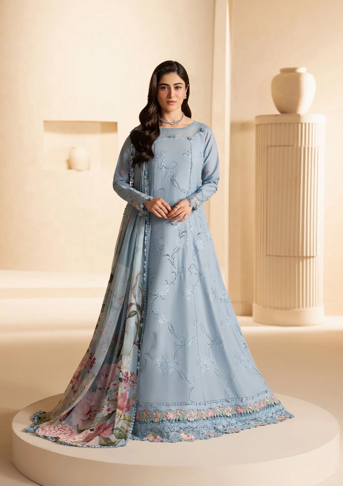 Elaf Premium E-Craft Chikankari Lawn Unstitched 3Pc Suit EHC-5B PACIFIC