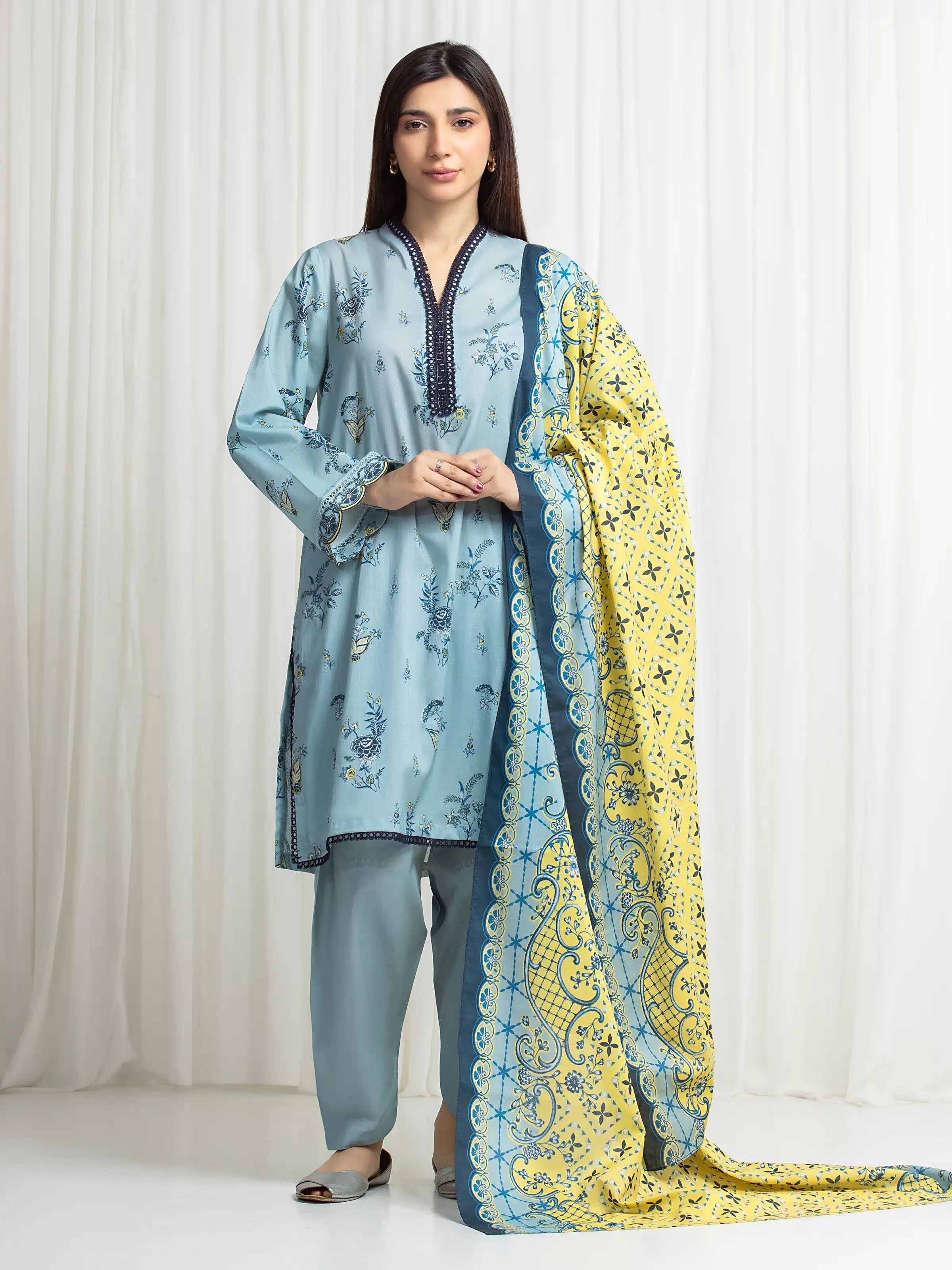 edenrobe Allure Lawn Unstitched Printed 3Pc Suit EWU6A1-36708