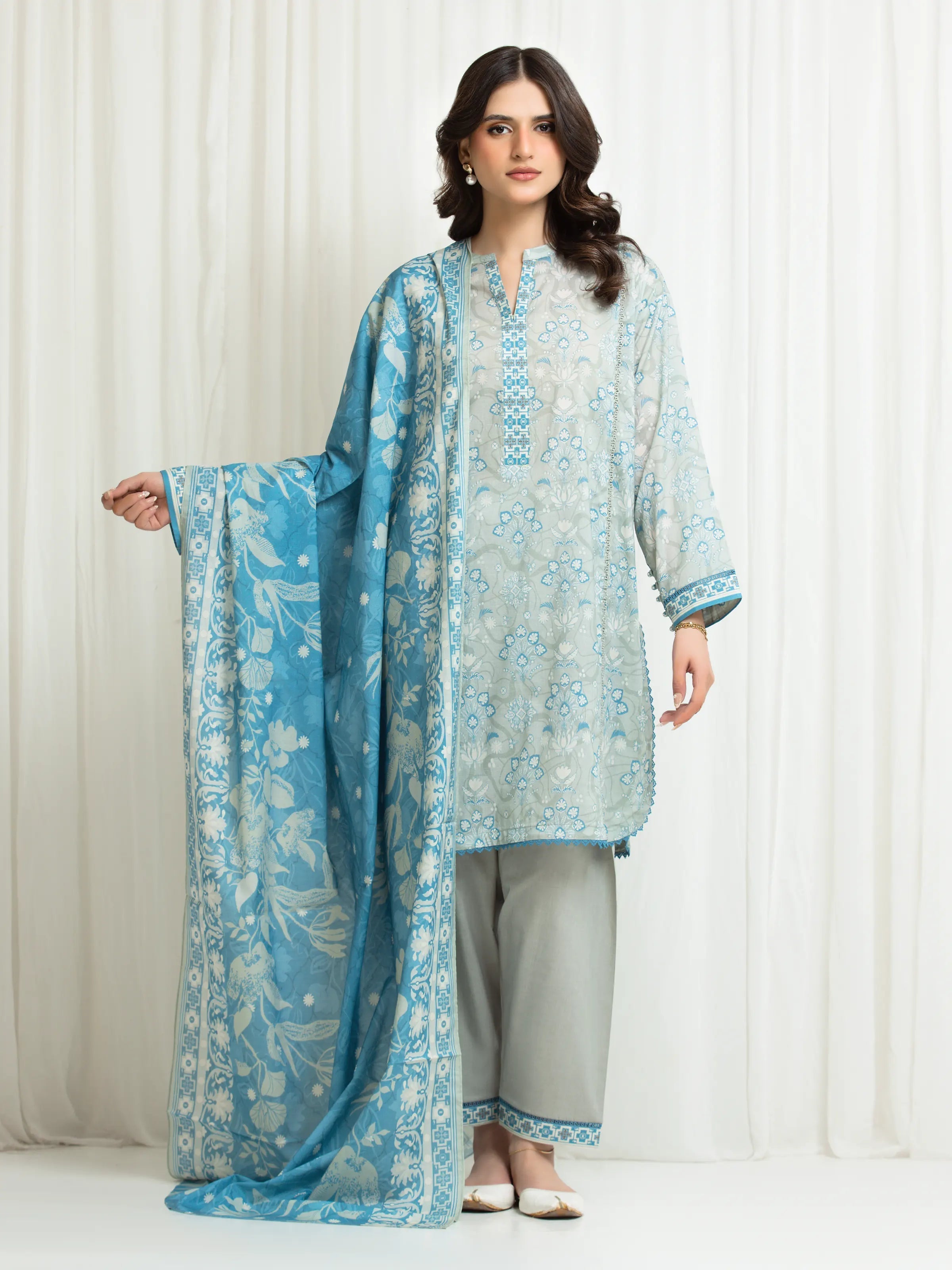 edenrobe Allure Lawn Unstitched Printed 3Pc Suit EWU6A1-36711