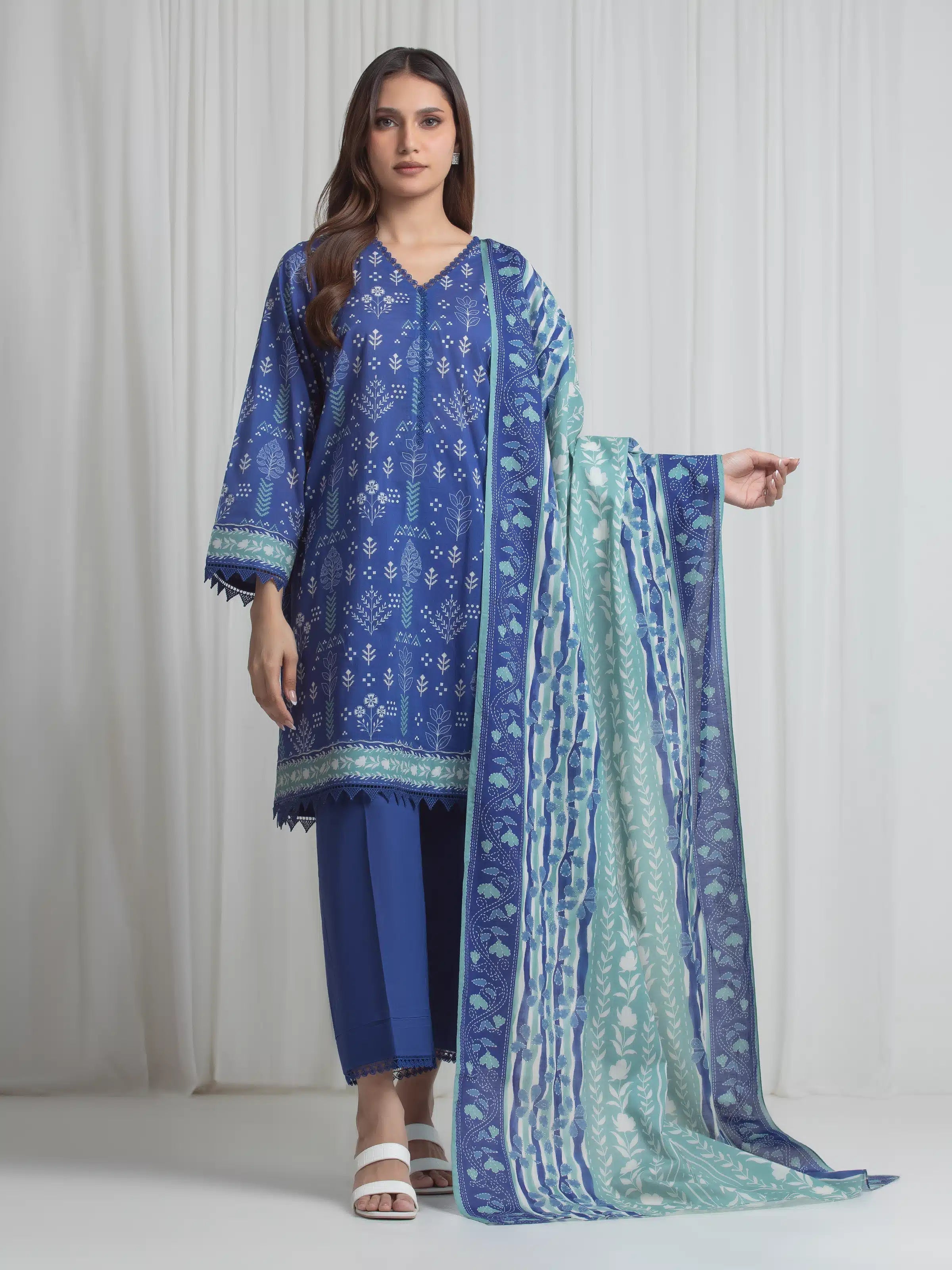 edenrobe Allure Lawn Unstitched Printed 3Pc Suit EWU6A1-36720