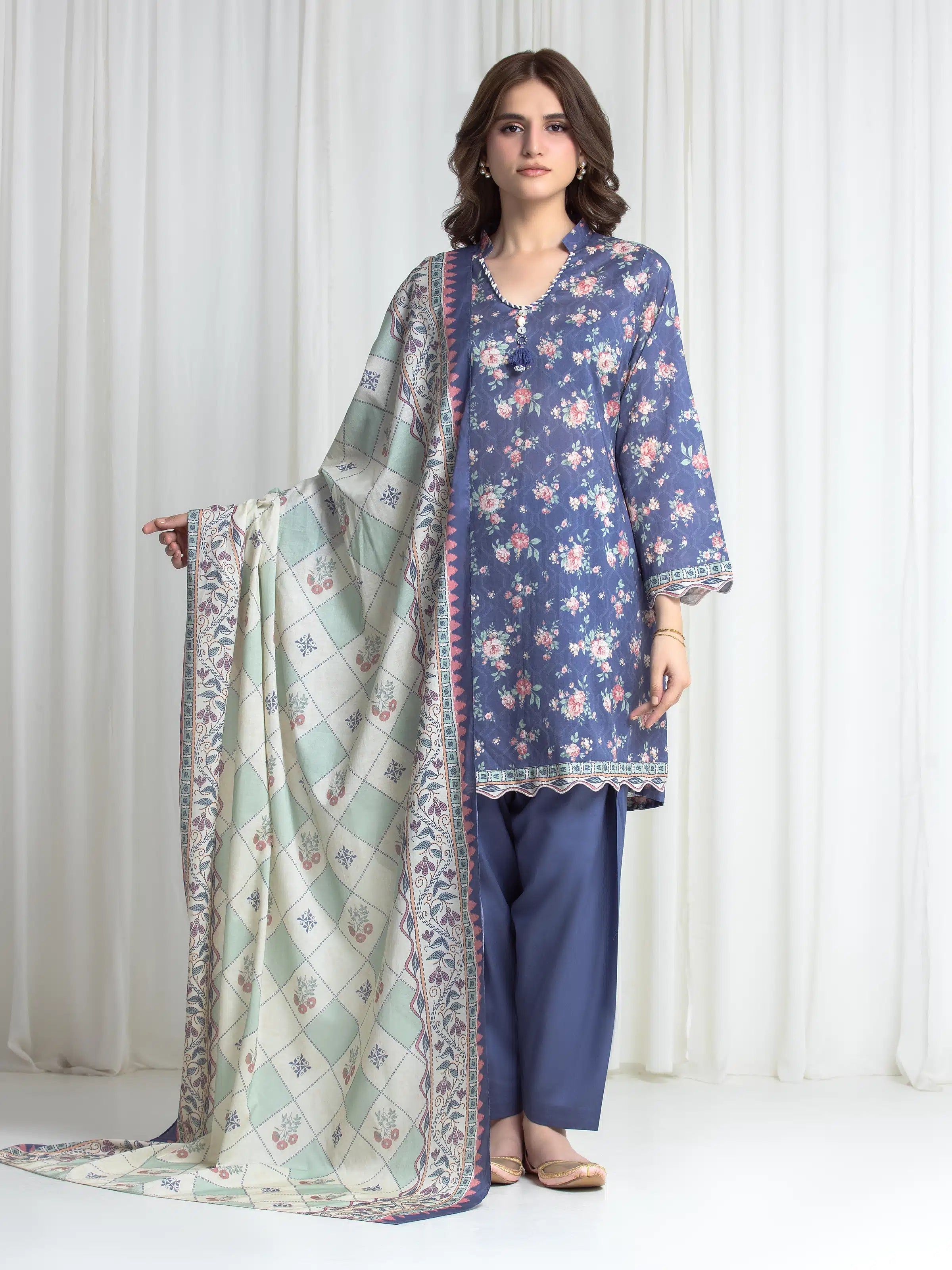 edenrobe Allure Lawn Unstitched Printed 3Pc Suit EWU6A1-36732