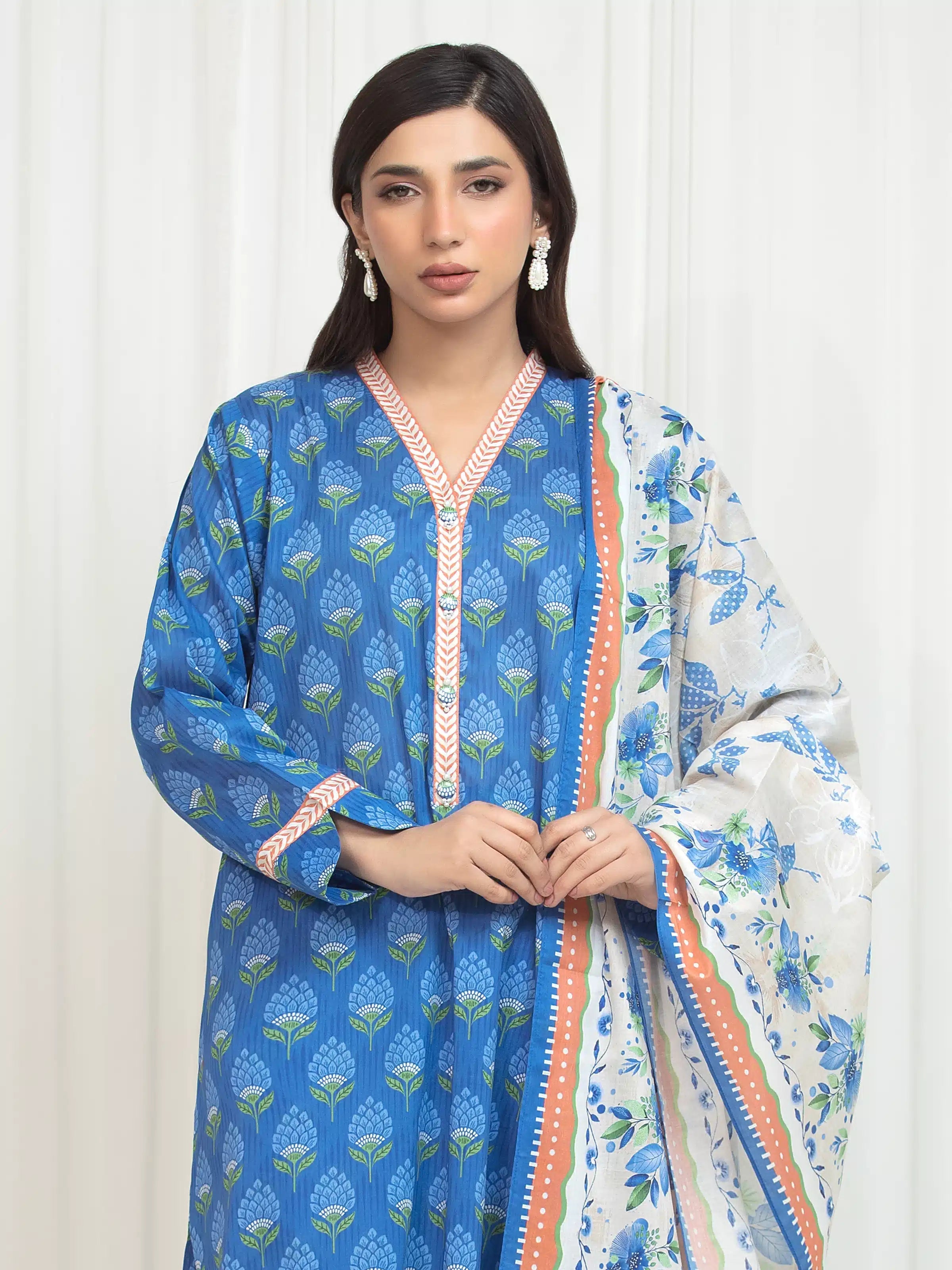 edenrobe Allure Lawn Unstitched Printed 3Pc Suit EWU6A1-36760