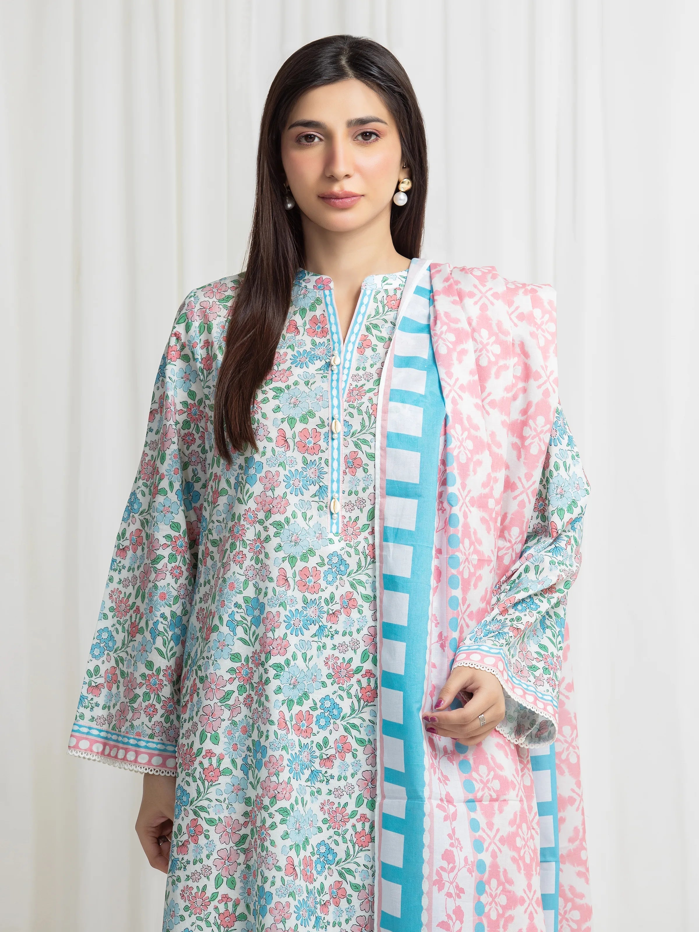 edenrobe Allure Lawn Unstitched Printed 3Pc Suit EWU6A1-36771
