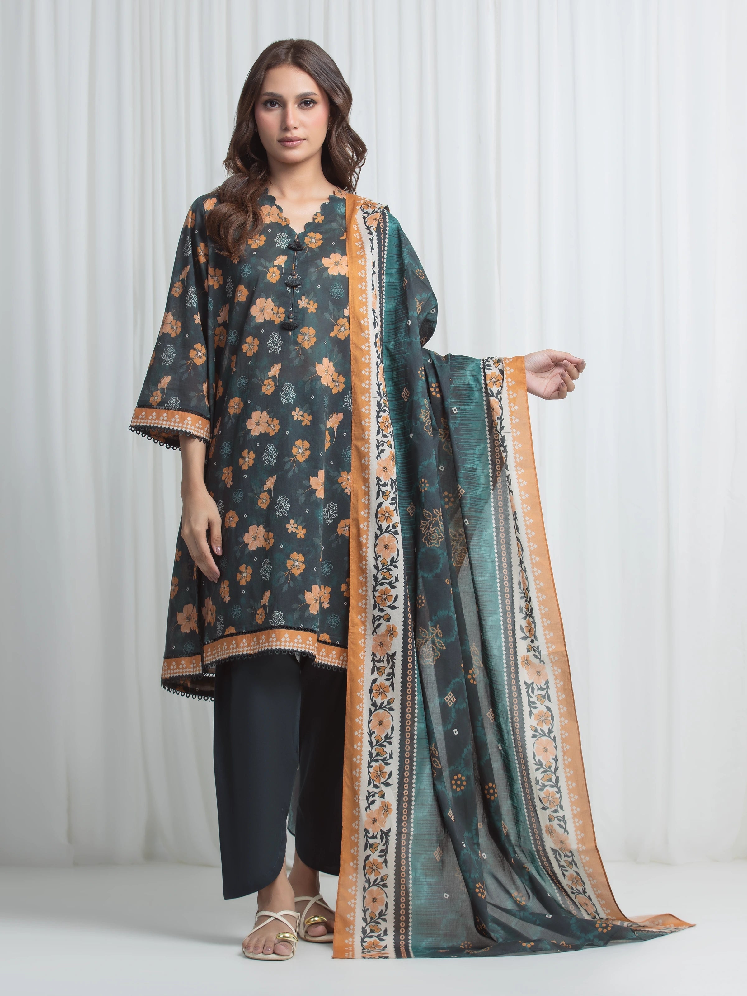 edenrobe Allure Lawn Unstitched Printed 3Pc Suit EWU6A1-36858