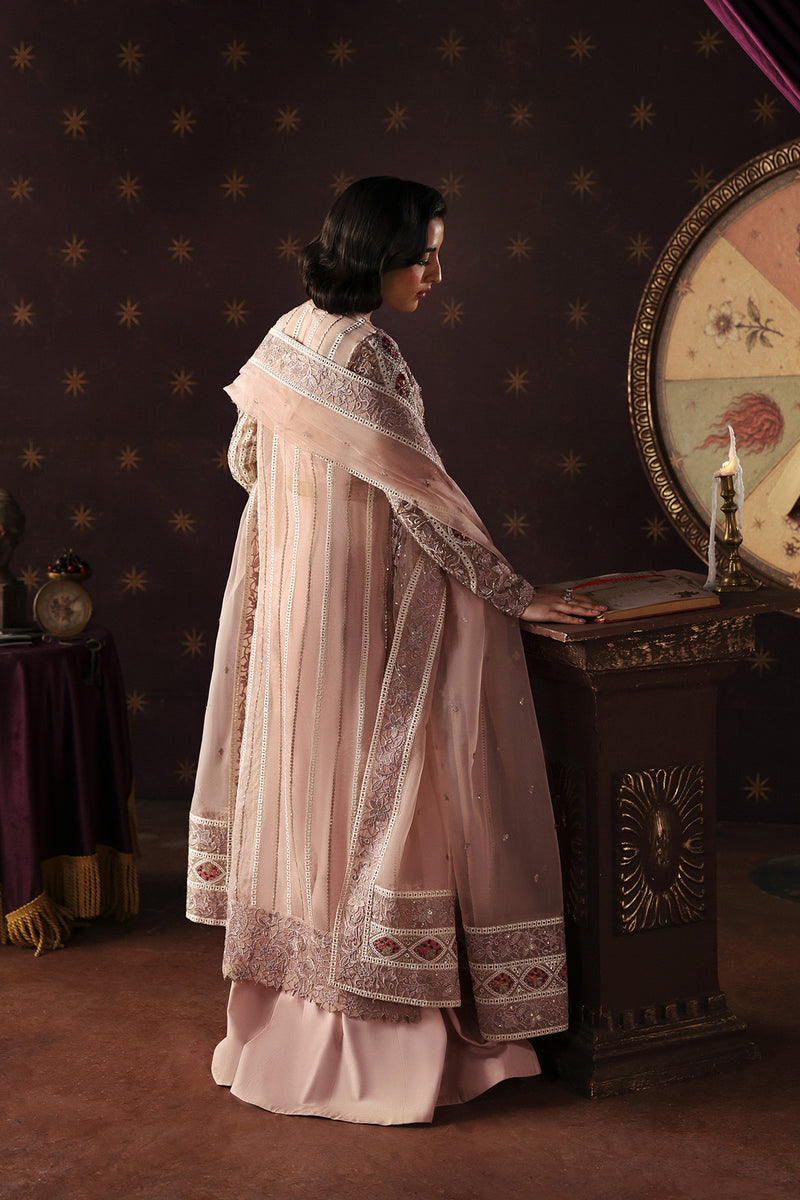 Afrozeh La Fuchsia Embroidered Organza Unstitched 3Pc Suit - Hermit