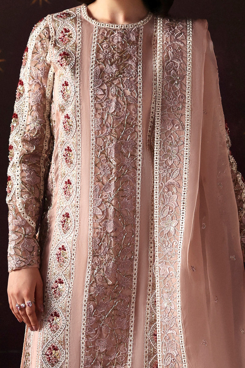 Afrozeh La Fuchsia Embroidered Organza Unstitched 3Pc Suit - Hermit