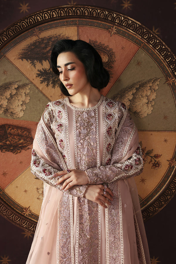Afrozeh La Fuchsia Embroidered Organza Unstitched 3Pc Suit - Hermit