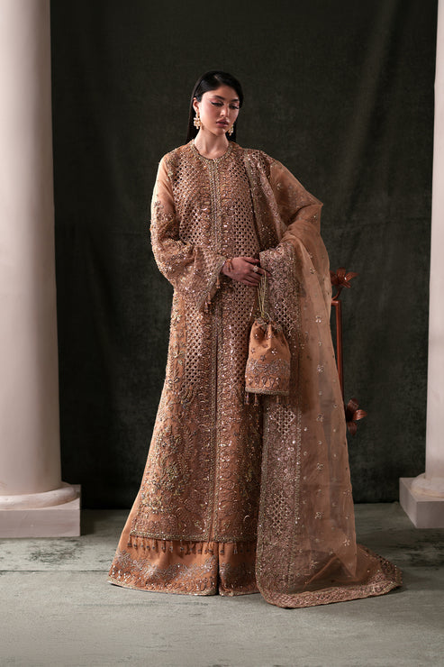 Emaan Adeel Starlit Jewels Unstitched Organza 3Pc Suit - Hessonite